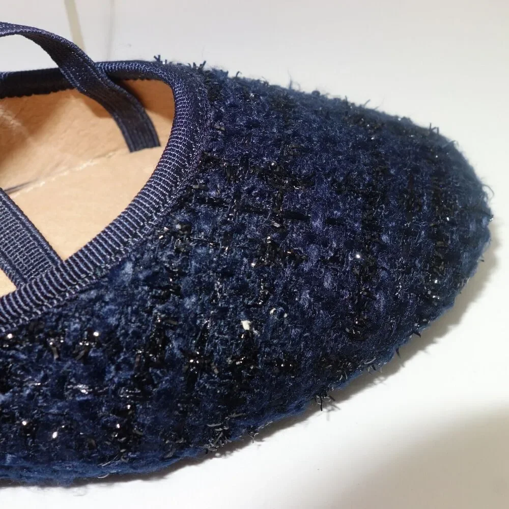 NEW Athena Alexander Blue Tweed Strap Ballet Flat Shoes Saint Paul Women's 7.5